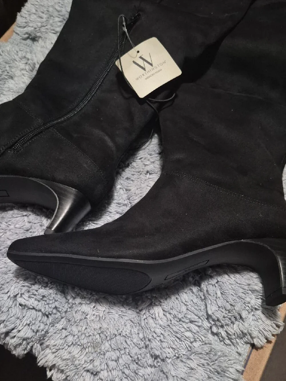 Worthington Black Over-the-Knee Faux Suede Boots with Kitten Heel